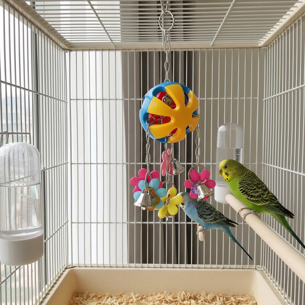 1pc Parrot Chew Toy Acrylic Hanging Bell Ball for Bird Cage Interactive Foraging Toy for Budgies Cockatiels Conures Durable