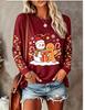 Women Long Sleeve T Shirt Christmas Elf Riding Reindeer Snowflake Ornament Print Crew Neck Casual Fall Tops