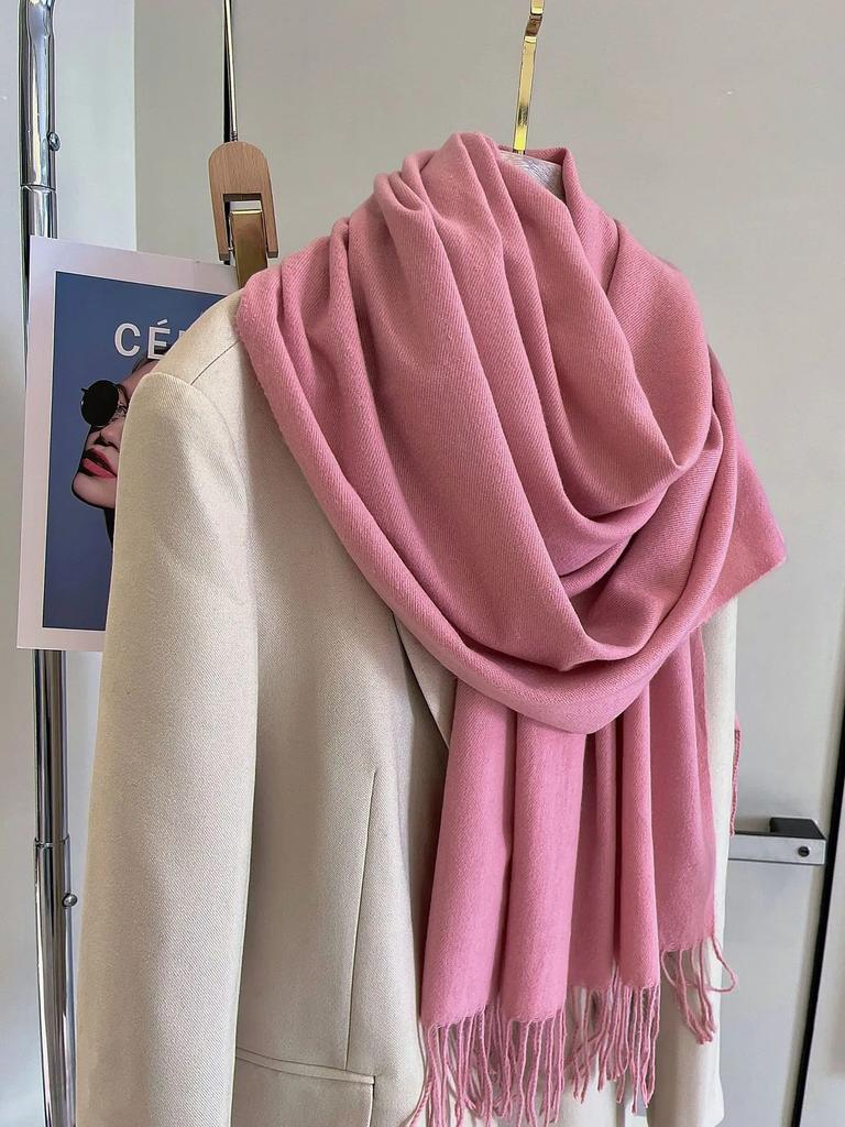 Versatile Fringed Solid Color Wool-Like Scarf For Women 2023 New Autumn Winter Prom Red Scarf Wholesale Warm Shawl