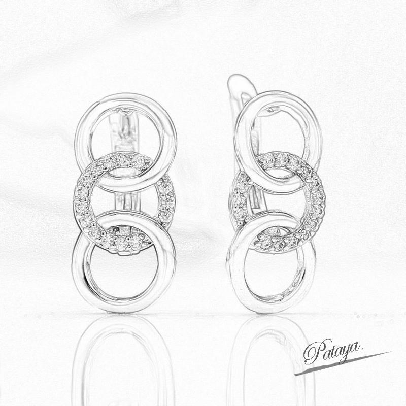 PATAYA 585 Rose Gold Color Round Geometric Inlay With Microwax White Artificial Zircon Earrings