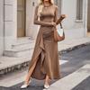 Women's New Autumn and Winter Solid Color Fashionable Slit Evening Dress Long Skirt
