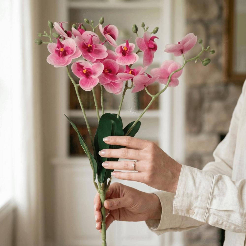 5 Heads Simulation Orchid Flowers Realistic Faux Phalaenopsis Fake Flower  Home Living Room Decor