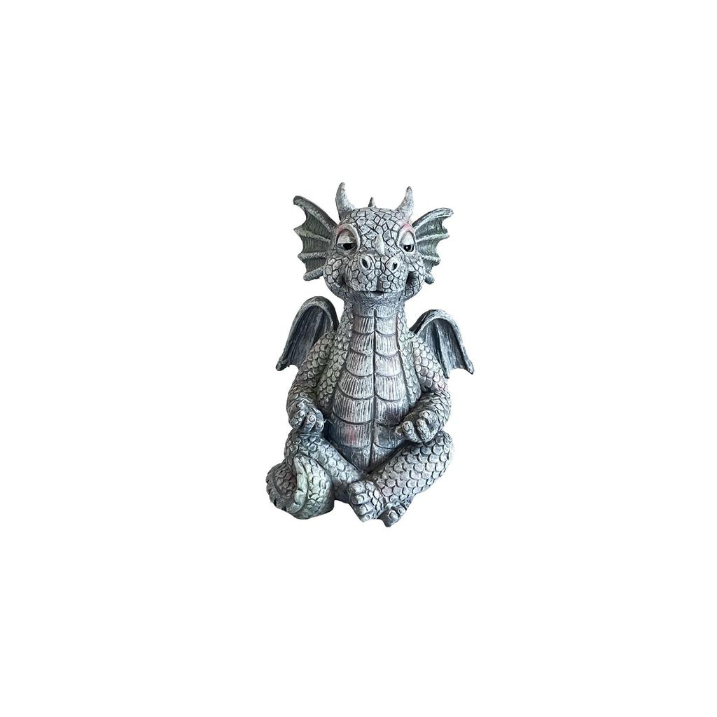 Garden Fun Resin Dragon Statue Art Sculptures Meditating Dragon Funny Wings Dinosaur for Outdoor Backyard Porch Decoration