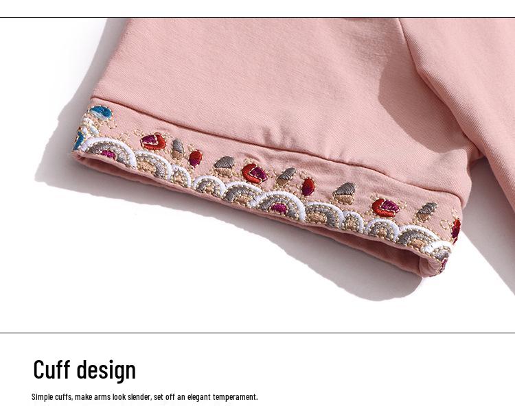 Вышитая летняя повседневная футболка с коротким рукавом для женщин среднего возраста