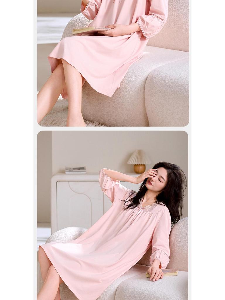Женская легкая модальная хлопковая ночная сорочка средней длины, больших размеров, для весны и осени.