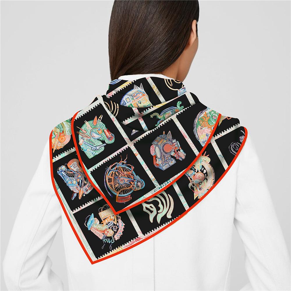New Silk Scarf Women Horse Head Triangle Scarves Head Echarpes Silk Foulards Femme Wraps Beach Shawls Bandana Lady Hijabs