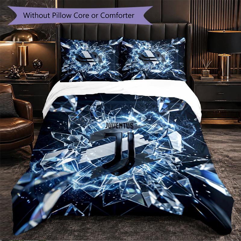 Juventus FC Pattern 3 Pieces Bedding Set Soft Microfiber Duvet Cover with Pillow Cases for Bedroom