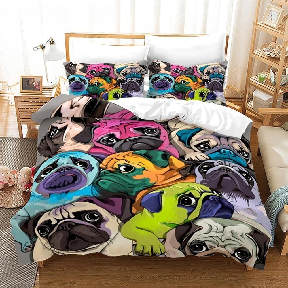 Cartoon Dog King Queen Duvet Cover Lovely Illustrated Pet Puppy Bedding Set Animal Quilt Cover 2/3pcs Polyester Comforter Cover