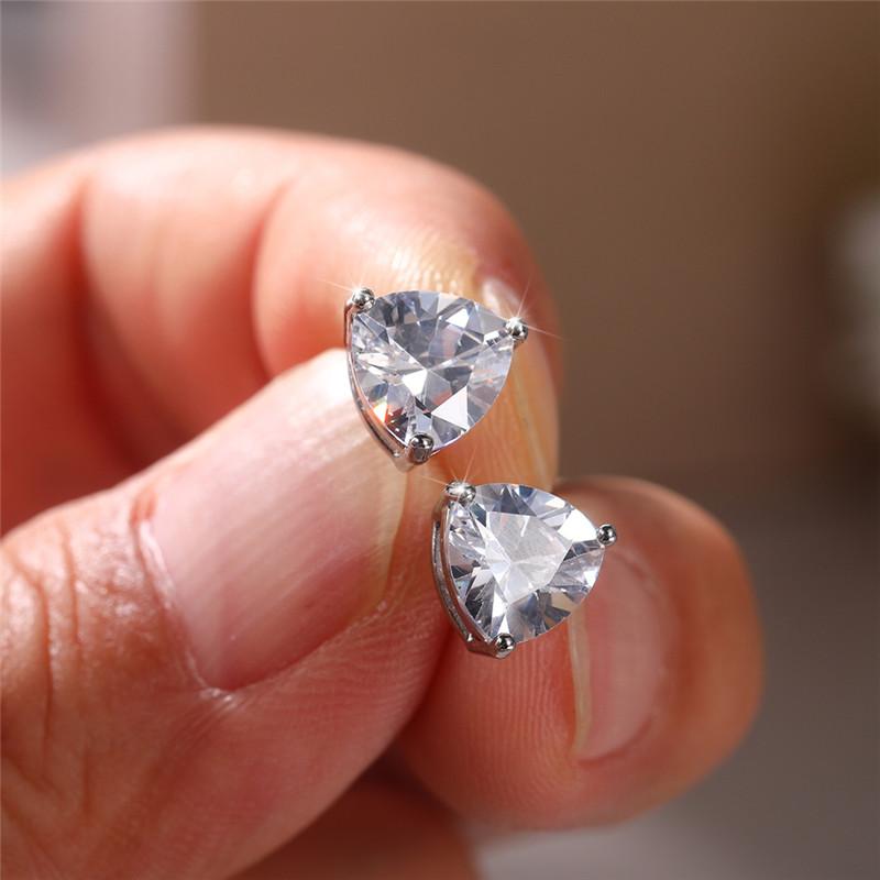 Minimalist Triangular Cubic Zirconia Stud Earrings for Women White/Multicolored/Green/Blue Colors Fashion Girls Jewelry