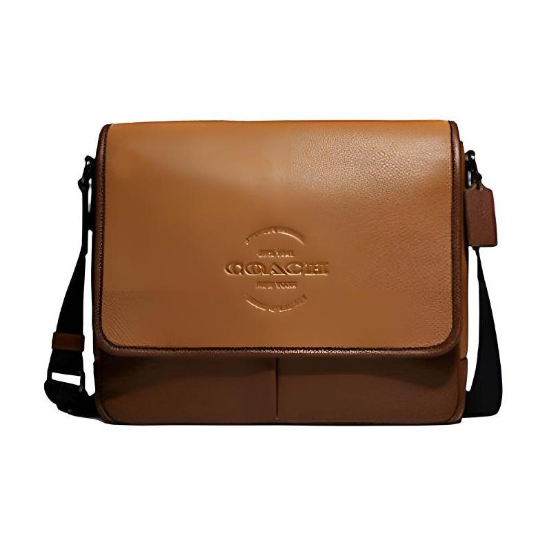 Coach Thompson 31 Brand Letter Logo Embossed Flap Refined Pebble Leather Shoulder Crossbody Bag Large Men bags Brown C5395-QBQUN