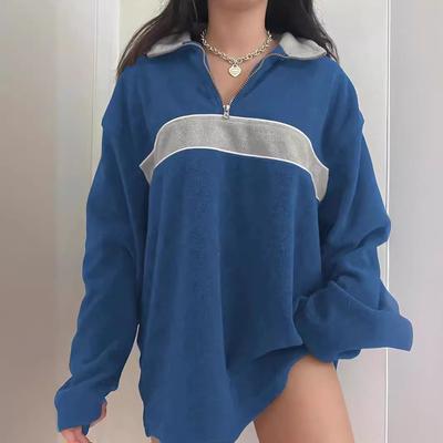 Женская осенне-зимняя однотонная повседневная толстовка с длинным рукавом и лацканами