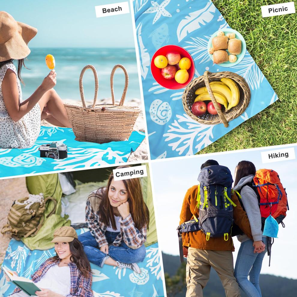 Beach Blanket, Sand-Free, 210 x 200 cm, Picnic Blanket, Waterproof, Comfortable 210D Nylon, Foldable Beach Mat, Beach Towel for 1-4 People,