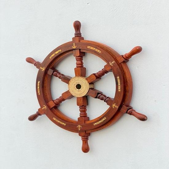 Wooden Ship Wheel Nautical Wall Decor, Maritime Coastal Beach House Helm Art wooden handle
