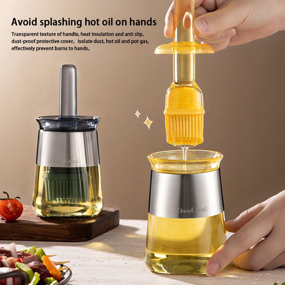 Oil Dispenser Bottle With Brush, Silicone Heat Resistance Basting Brush, Glass Oil Bottle Container For Kitchen Cooking Barbecue Sauce Grill Frying