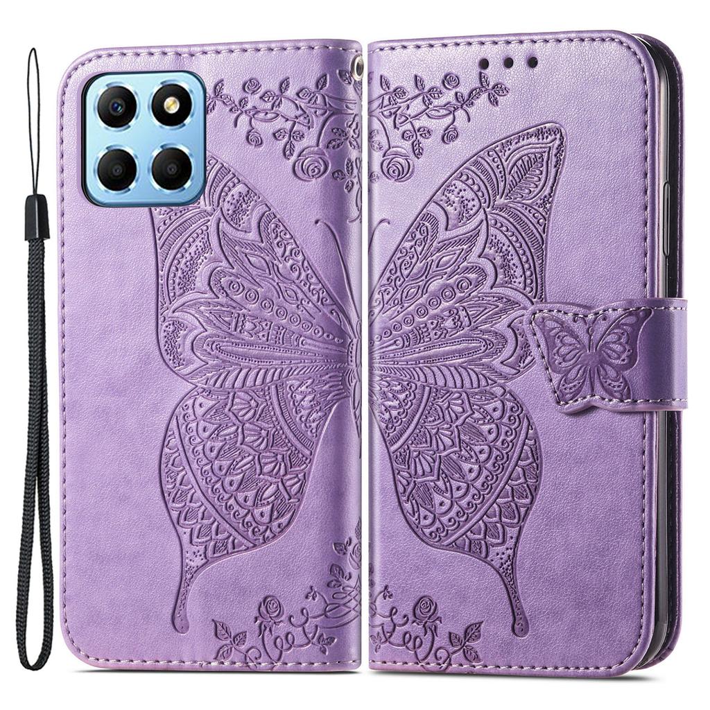 For Honor X8 5G PU Leather Protective Phone Case Imprinted Butterfly Pattern Shockproof Flip Phone Cover with Stand Wallet