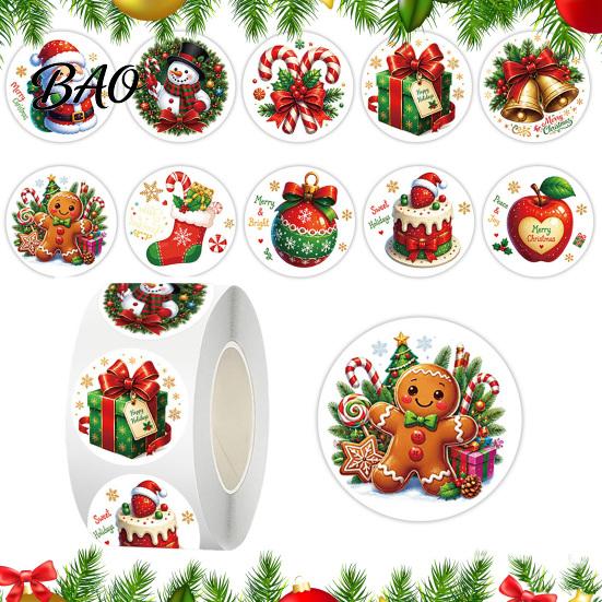 Self Adhesive Holiday Tags Christmas Round Stickers, Santa Claus Snowman And Gingerbread Patterns Print, Party Favor Labels Envelope Seals for
