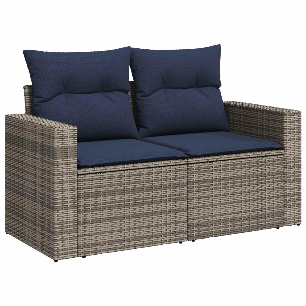Sofa Set 5 pcs. Gray and Navy Blue Poly Rattan and Steel