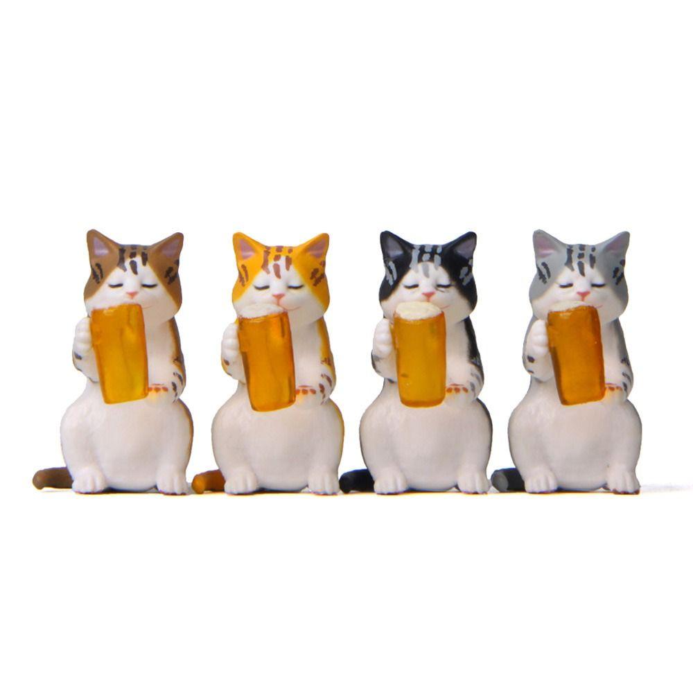 Handicraft Beer Cat Figures Cartoon Cat Statue Toy Funny Cat Center Console Ornaments  Home Decor