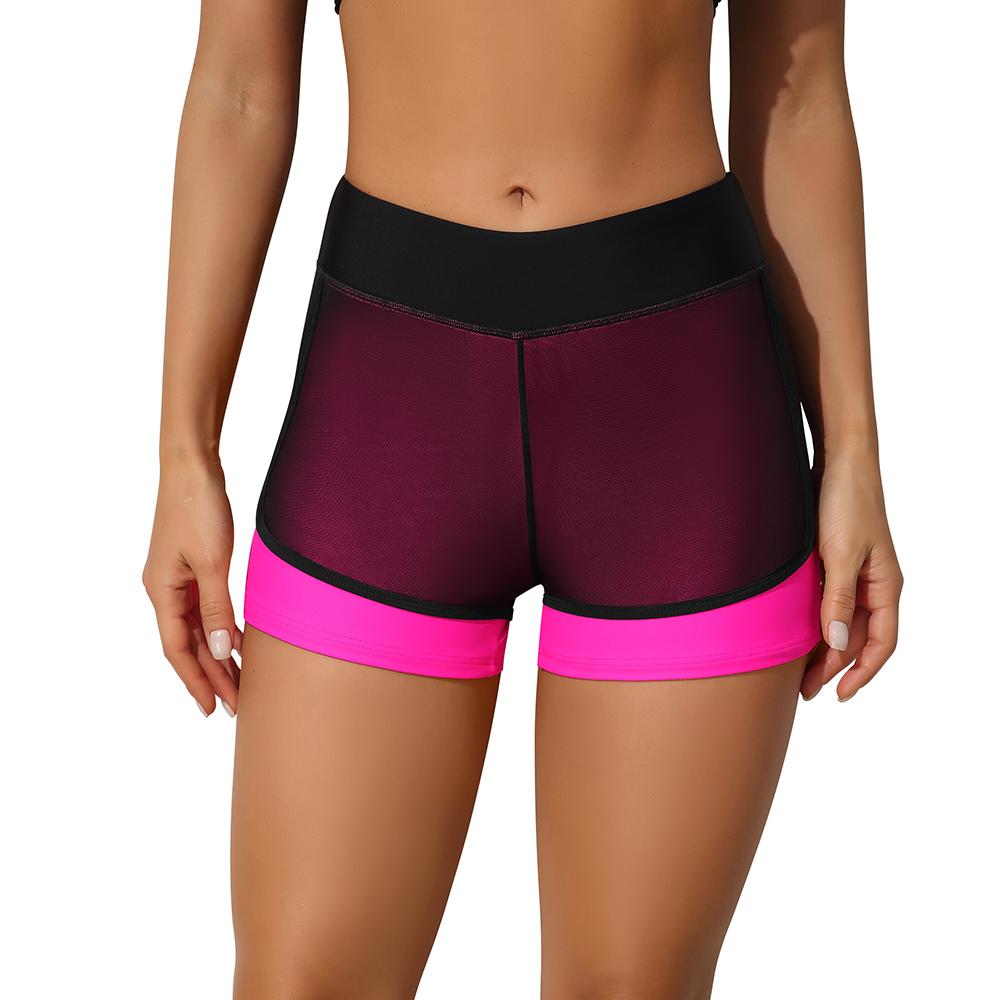 CHARMLEAKS Women High Waist Swim Shorts Front Mesh Layer Solid Swimming Shorts Boyleg Tankini Bikini Bottom Swimwear