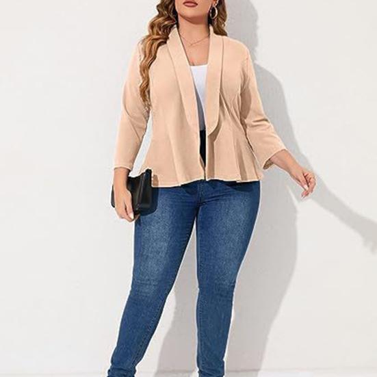 Plus Size Women Suit Coat Lapel Long Sleeve Ruffle Hem Open Front Suit Jacket Solid Color Versatile Business Outerwear