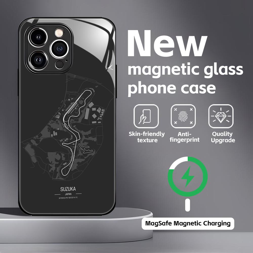 Чехол для телефона с принтом гоночной трассы Формулы-1 для iPhone 16 15 14 13 12 11 X XR XS 8 Plus Mini Pro Max Стеклянный магнитный чехол