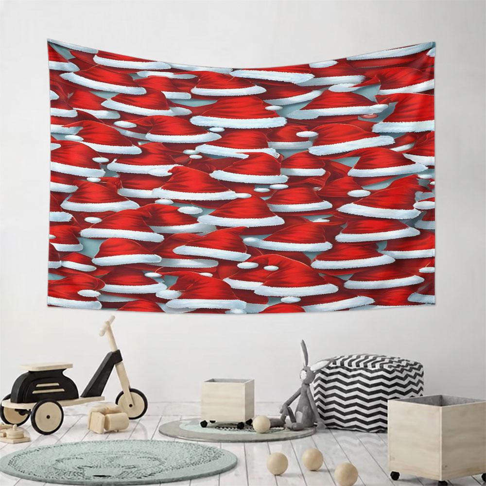 "Festive Red Santa Hat Pattern Design" Pattern Wall Hanging Tapestry Decorative Tapestry Home Decor for Bedroom and Living Room