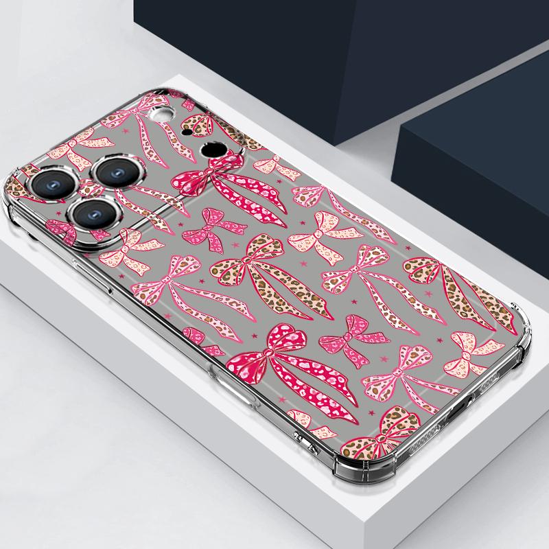 Чехол с узором из розовых бантиков для iPhone 17 Pro Max Coque iPhone 16 15 14 13 Pro Max 11 Ударопрочный Прозрачный Мягкий Силиконовый Чехол