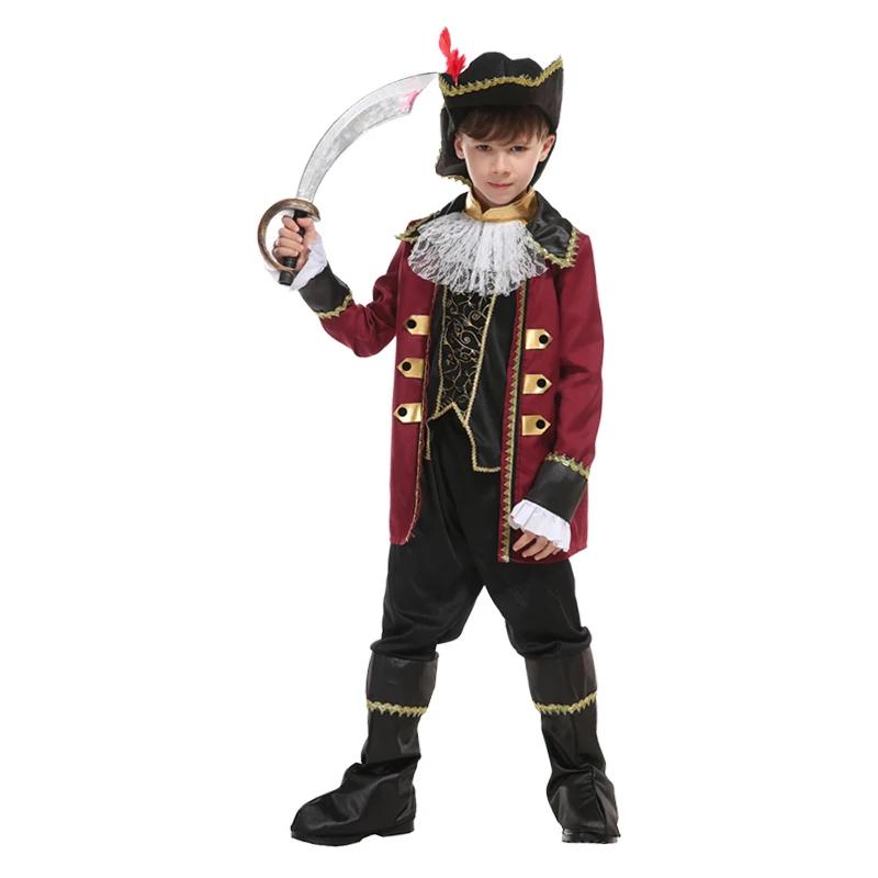 Navy Captain Pirate Costume Boys Cosplay Suit Halloween Stage Performance Role Play Clothes with Hat