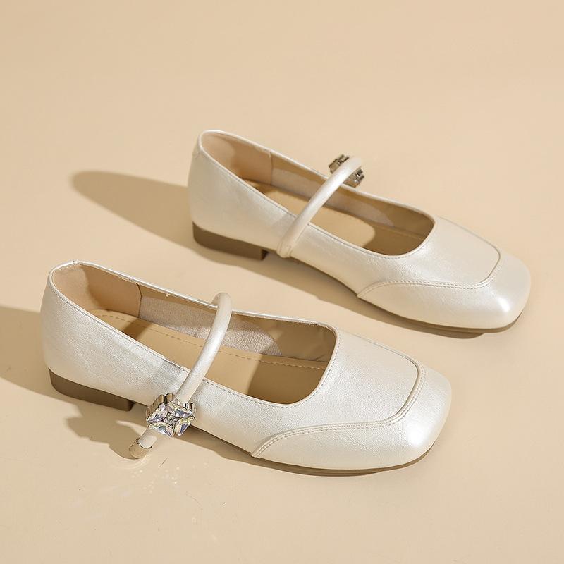 Модные Горячие Продажи Женские Балетки Лето 2025 Новая Мода Голубой Дизайн Слипоны Украшенные Бриллиантами Мэри Джейн Низкий Каблук Резиновая Подошва