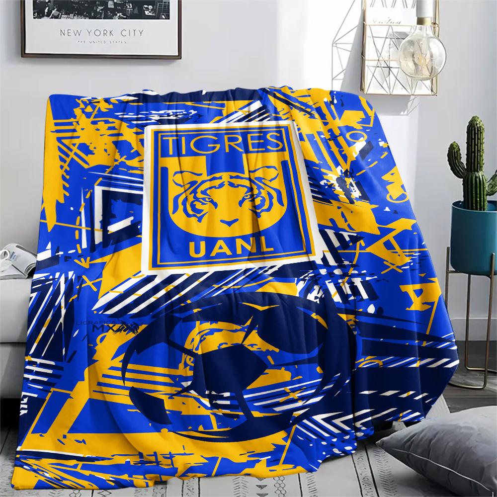 1Pc Tigres UANL Print Flannel Blanket High Quality Warm Comfortable Cover for All Seasons Perfect for Gifts Home Decor