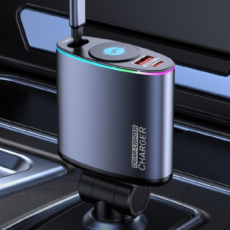 Эффективное решение для быстрой зарядки в автомобиле 66 Вт с портом USB и выдвижным Type C для путешественников, ежедневных поездок, планшета, телефона