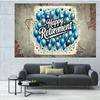 2D Happy Retirement Backdrop with Blue Balloons and Stars Party Background