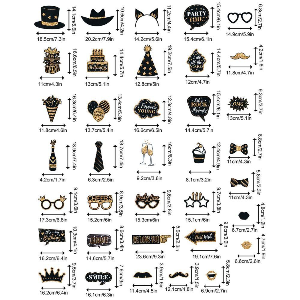 36pcs Black Gold Photo Booth Props Paper Dress Up Costume Mask Holiday Ball Decor