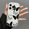 Чехол для iPhone 17 16 15 14 13 12 11 Pro Max Plus, Черный узор с бабочками, Прозрачный, 3D, Волнистый край, Чехол для iPhone 16E 17E Funda