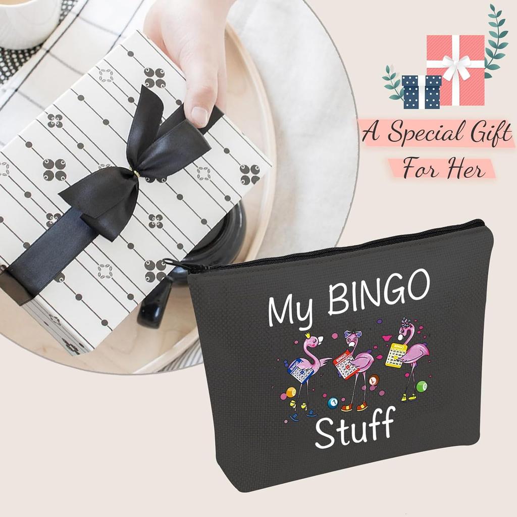 JXGZSO Fun Bingo Cosmetic Makeup Bag - Lucky Bingo Player Gift (Black)