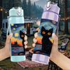 1PC Starry Night Black Cat 750ml Color Plastic Sports Water Bottle Leakproof Flip Straw Lid For Sports Office Home Use
