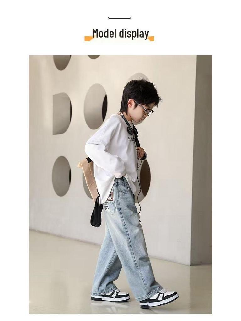 Прямые джинсы для мальчиков - Стиль весна-осень, средние/большие размеры, свободный крой