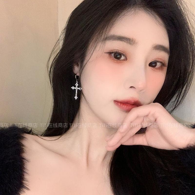 Shiny Rhinestone Zircon Cross Earrings For Women Korean Fashion Stainless Steel Earring Daily Birthday Party Y2K Zircon Gifts