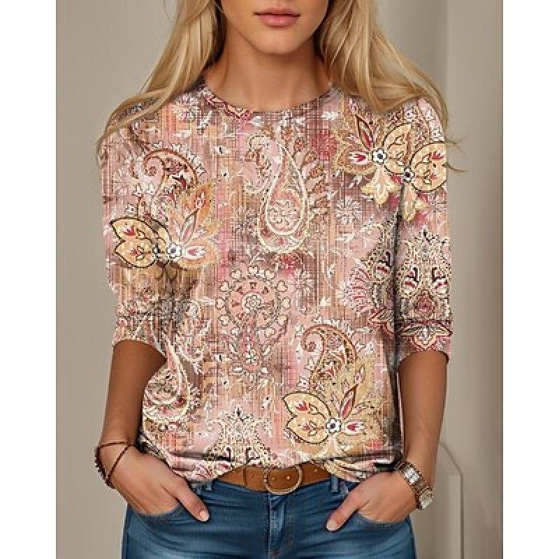 Жен. Футболка Футболка Сердце День святого Валентина Валентина Выходные Черный Лиловый Серый С принтом Длинный рукав Мода Круглый вырез Обычный крой Весна и осень