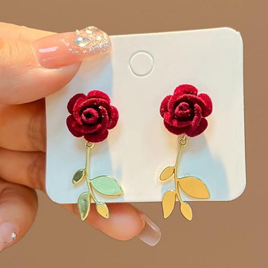 1 пара женских серег, универсальные, не выцветающие украшения для ушей, праздничное прикосновение, красный бант, висячий цветок