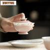 120ml Apricot Powder Hand-painted Wide Mouthed Gaiwan Retro Tea Tureen Tea Bowl With Lid Kit Tea Brewing Cover Bowl Teaset Craft