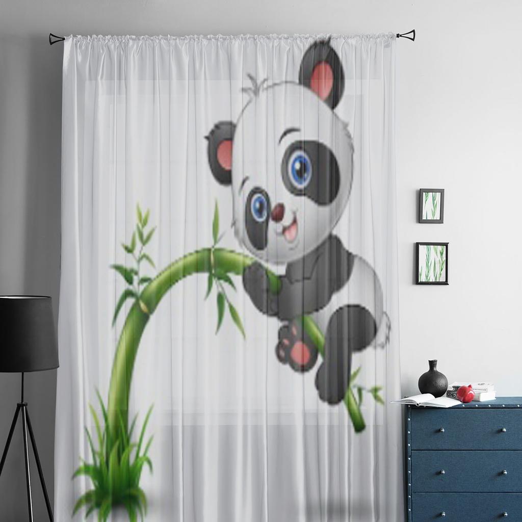 Милые детские бамбуковые прозрачные шторы с изображением панды для спальни, гостиной, тюлевые шторы для кухни, оконные вуали, шторы