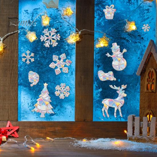 Рождественская наклейка на окно защищает птиц, предотвращает столкновения, красочные светоотражающие статические наклейки, лось, снежинка, узор, радужная призма, наклейки для домашнего декора