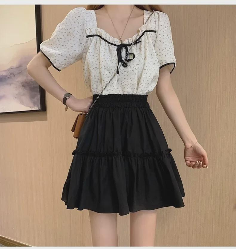 Весна 2024 Белая юбка-фонарик с высокой талией А-силуэта — стиль колледжа и прикрывающий бедра дизайн Fairy