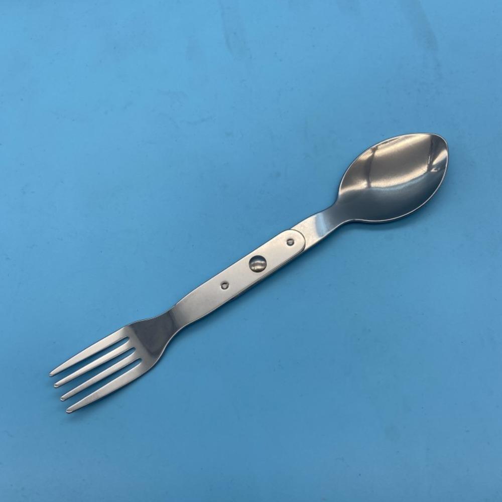 Silver 2-in-1 Foldable Fork Space-saving Spoon & Fork Tableware Camping Spoon  Traveling