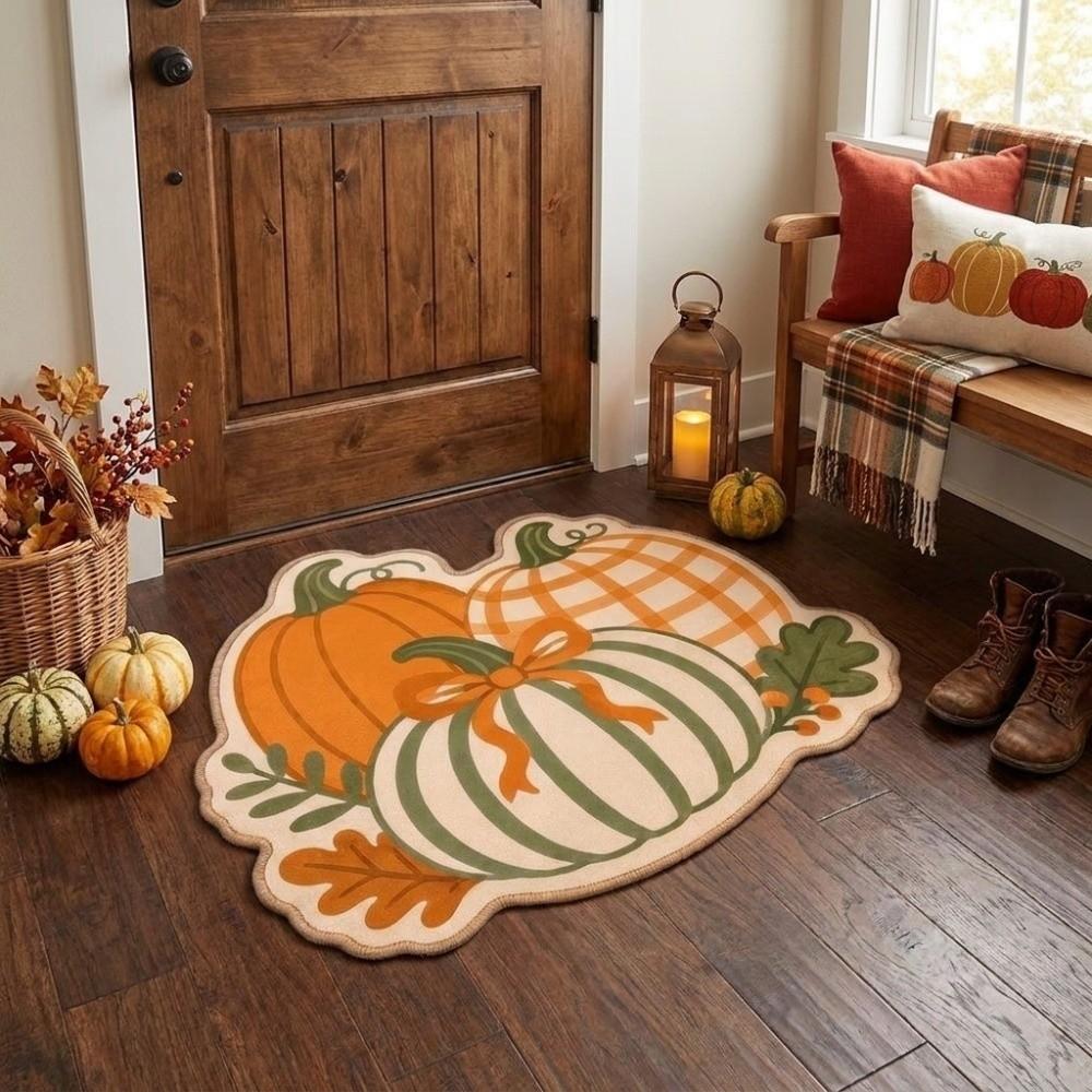 Skin-Friendly Pumpkin Door Mat Soft Dirt Trapping Mat Easy To Maintain Entrance Door Mat Indoor