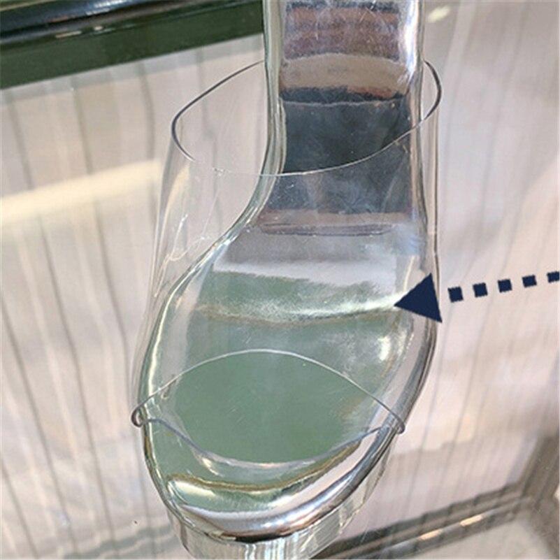 Women Summer 13cm High Heels 3 .5cm Platform Slides Mules Lady Crystal Transparent Slippers Clear Block Heels Pvc Gold Shoes