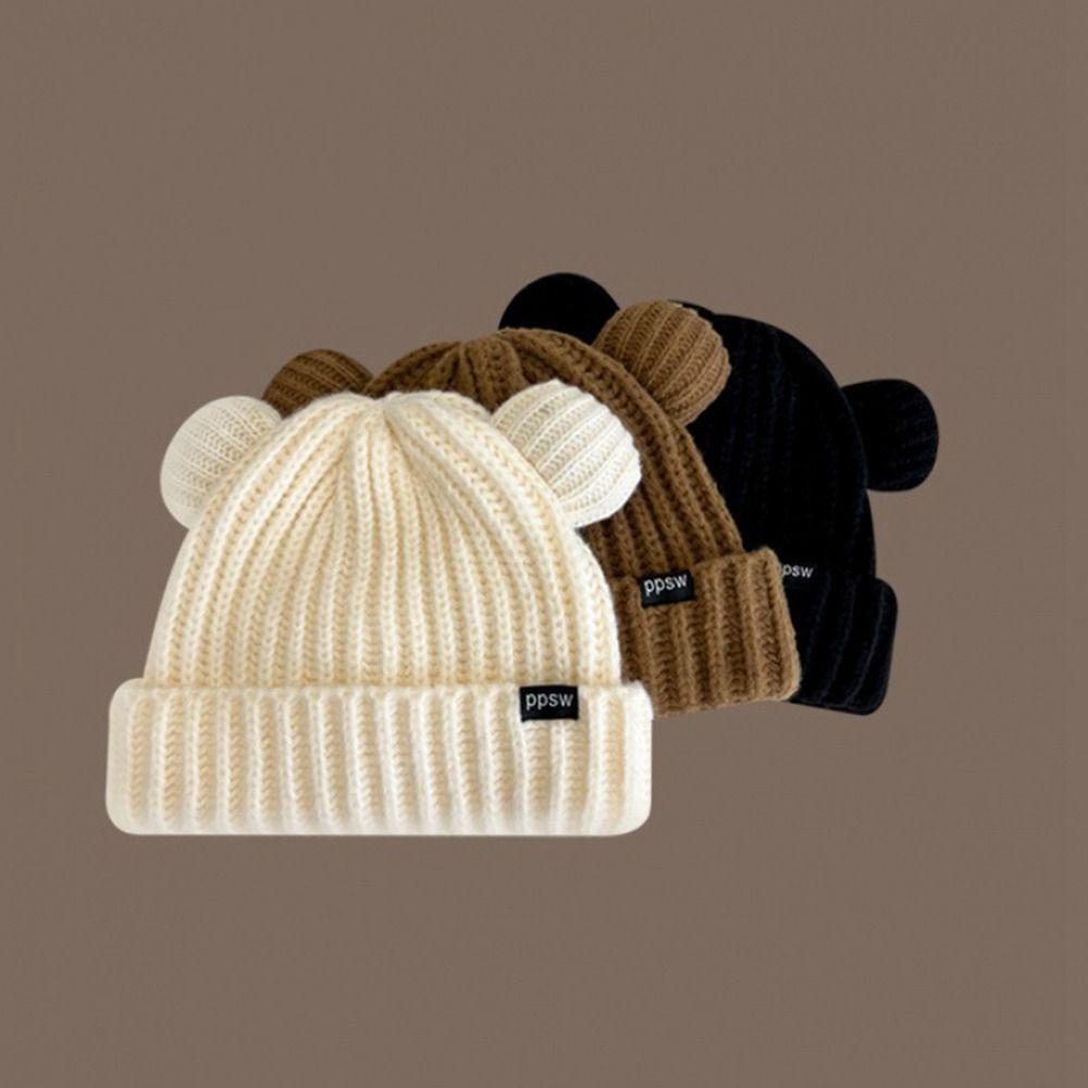 Beanie Hat Bear Ears Knitted Hat Letter Cat Ears Beanie Leisure   Winter/Autumn