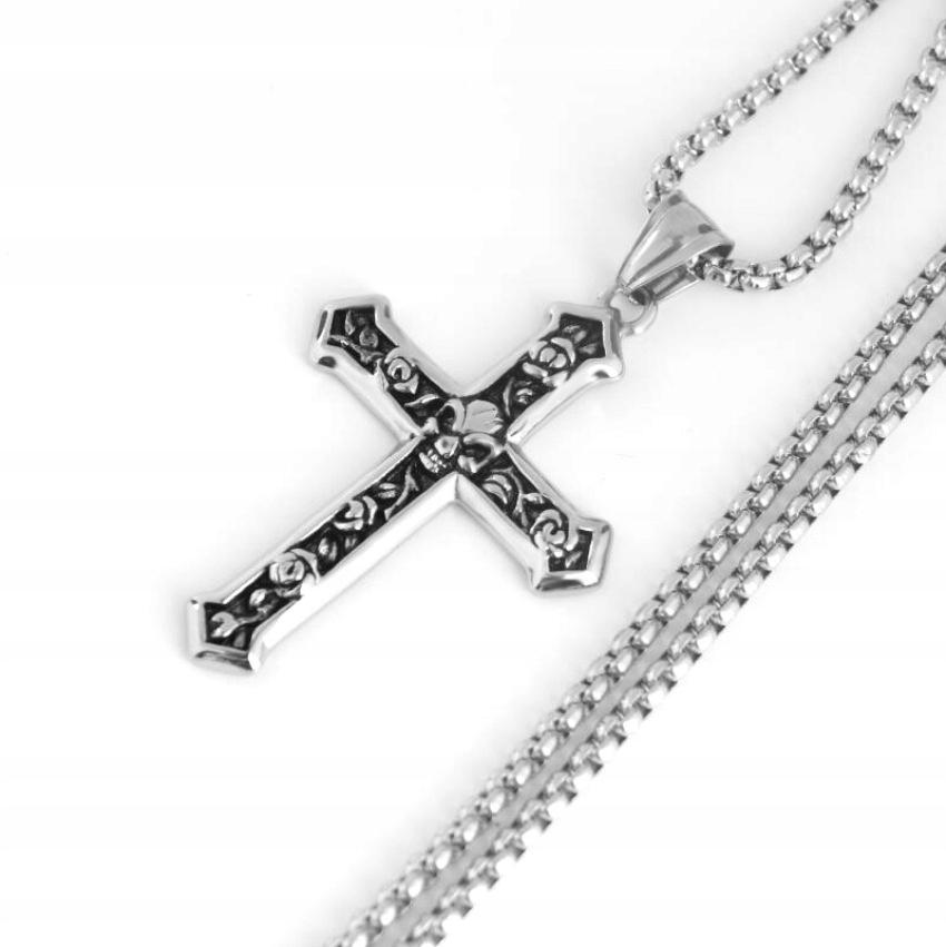 Necklace Silver Chain Steel Cross Skull 363
