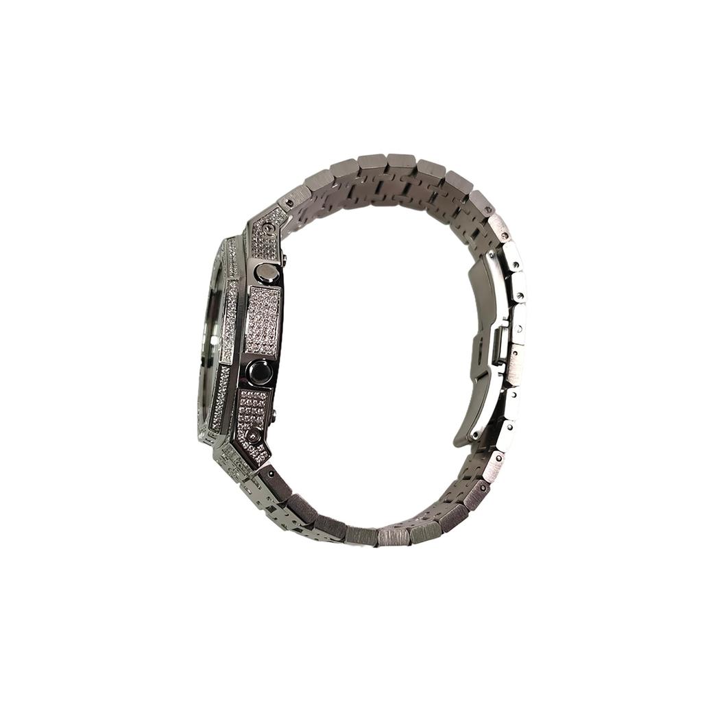 Casio Коллекция Custom GA2100 Кварцевый механизм Ремешок из нержавеющей стали Часы Мужские Часы Черный циферблат GA-2100SKE-7A(Watch3--)
